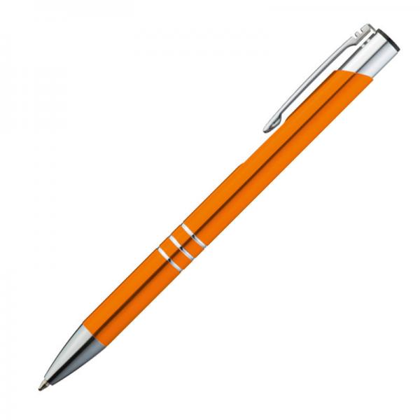 10 Kugelschreiber mit Namensgravur / je 10 schwarze + blaue Minen / orange