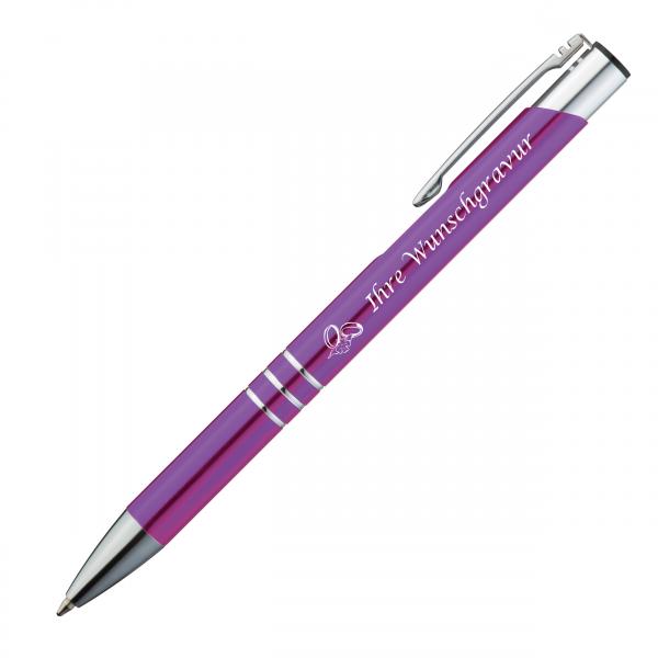 10 Kugelschreiber mit Namensgravur "Hochzeit" - aus Metall - Farbe: lila