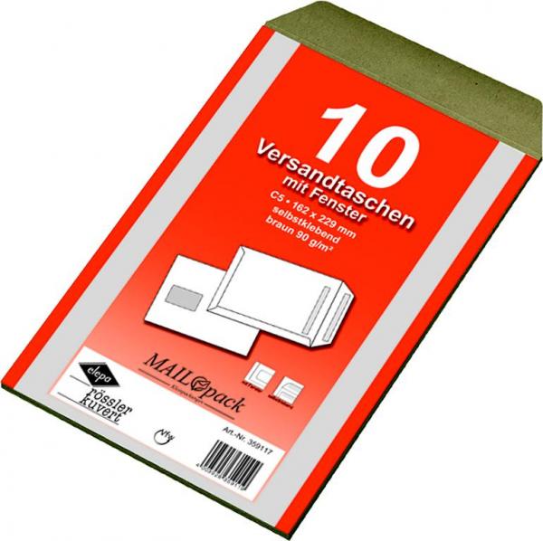 10 Mailpack® Versandtaschen C5 braun mit Fenster