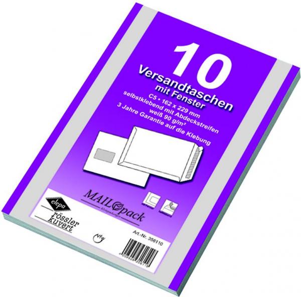 10 Mailpack Versandtaschen C5 weiss Fenster haftklebend