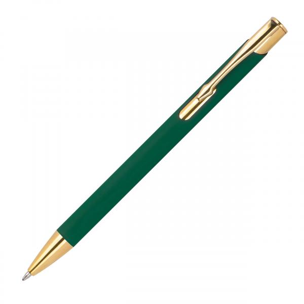10 Metall-Kugelschreiber mit Namensgravur - goldene Applikationen - dunkelgrün