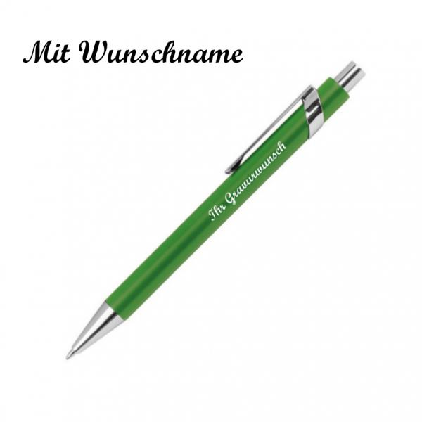 10 Metall-Kugelschreiber mit Namensgravur - silberne Applikationen - Farbe: grün