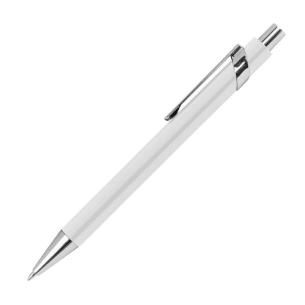10 Metall-Kugelschreiber mit Namensgravur - silberne Applikationen - Farbe: weiß