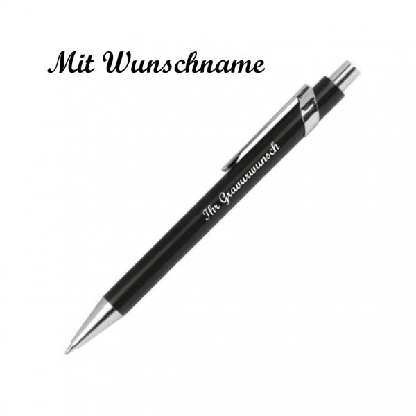 10 Metall-Kugelschreiber mit Namensgravur -silberne Applikationen-Farbe: schwarz