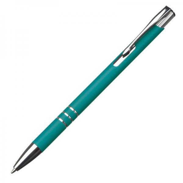 10 schlanke Kugelschreiber / aus Metall / Farbe: türkis