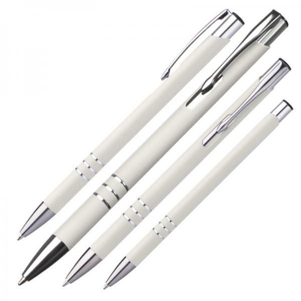 10 schlanke Kugelschreiber / aus Metall / Farbe: weiß