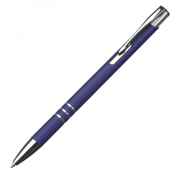 10 schlanke Kugelschreiber mit Gravur / aus Metall / Farbe: blau