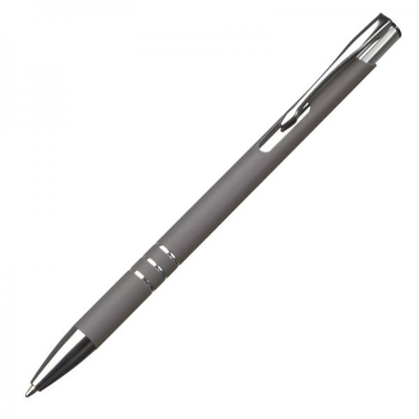 10 schlanke Kugelschreiber mit Gravur / aus Metall / Farbe: grau