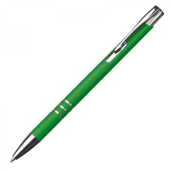 10 schlanke Kugelschreiber mit Gravur / aus Metall / Farbe: grün