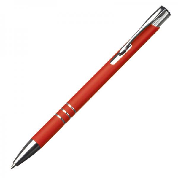 10 schlanke Kugelschreiber mit Gravur / aus Metall / Farbe: rot