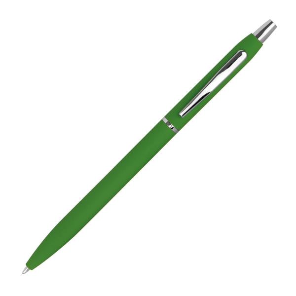 10 Schlanke Metall-Kugelschreiber mit Namensgravur - gummiert - Farbe: grün