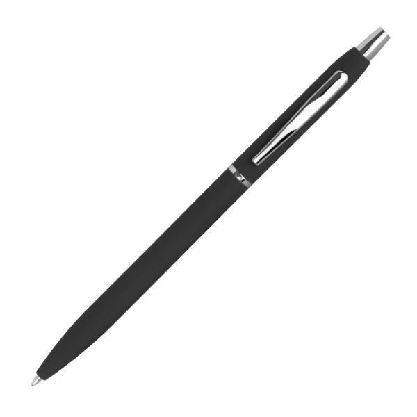 10 Schlanke Metall-Kugelschreiber mit Namensgravur - gummiert - Farbe: schwarz