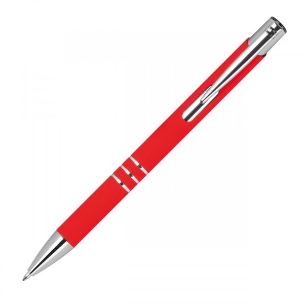 10 Semi Gel-Kugelschreiber aus Metall / gummierte Oberfläche / Farbe: rot