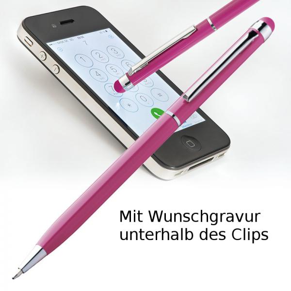 10 Touchpen Drehkugelschreiber mit Gravur / aus Edelstahl / Farbe: pink