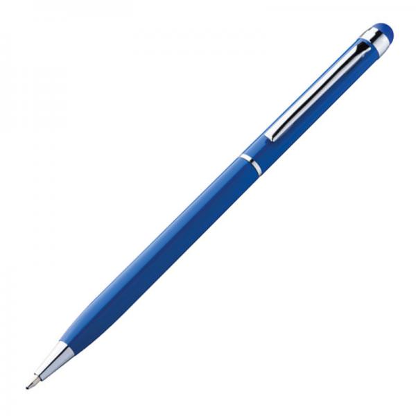 10 Touchpen Drehkugelschreiber mit Namensgravur - aus Edelstahl - Farbe: blau