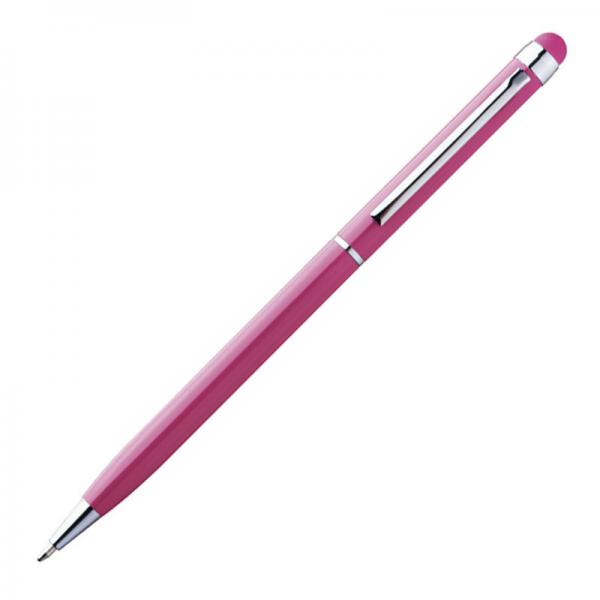 10 Touchpen Drehkugelschreiber mit Namensgravur - aus Edelstahl - Farbe: pink