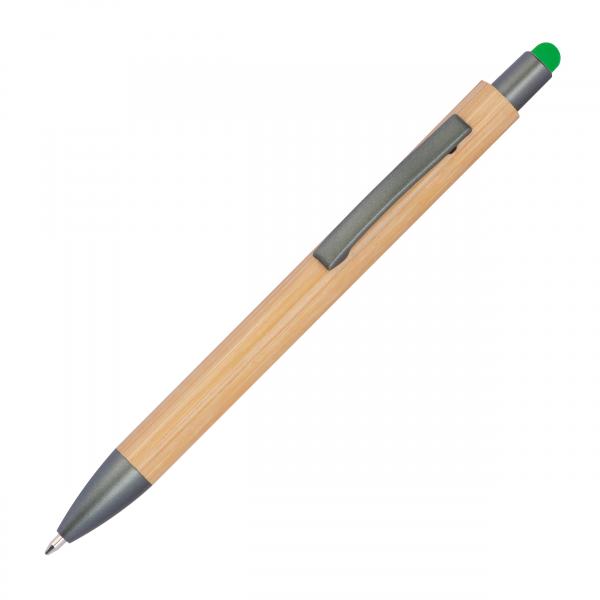 10 Touchpen Holzkugelschreiber aus Bambus mit Gravur / Stylusfarbe: grün