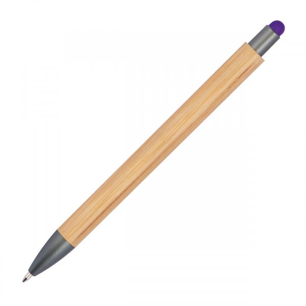 10 Touchpen Holzkugelschreiber aus Bambus mit Gravur / Stylusfarbe: lila