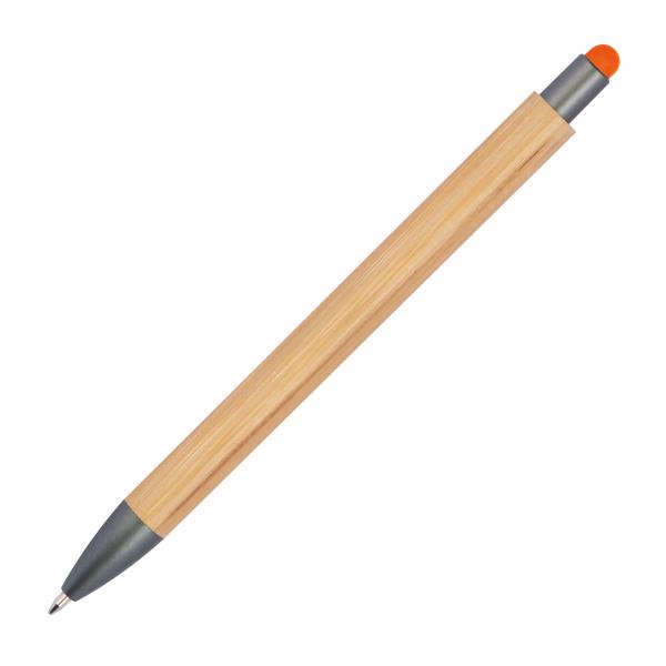 10 Touchpen Holzkugelschreiber aus Bambus mit Gravur / Stylusfarbe: orange