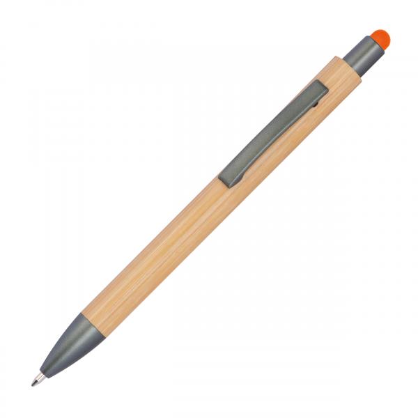 10 Touchpen Holzkugelschreiber aus Bambus mit Gravur / Stylusfarbe: orange