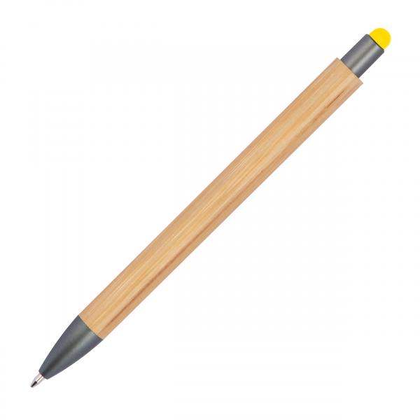 10 Touchpen Holzkugelschreiber aus Bambus mit Namensgravur - Stylusfarbe: gelb