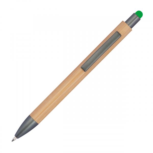10 Touchpen Holzkugelschreiber aus Bambus mit Namensgravur - Stylusfarbe: grün