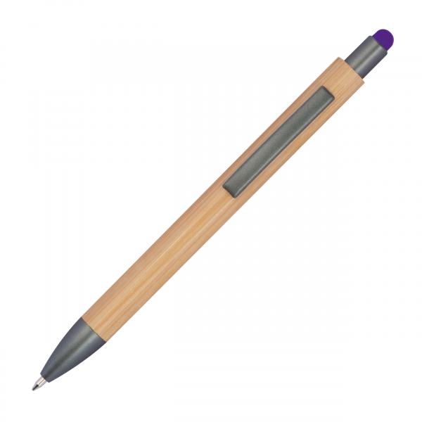 10 Touchpen Holzkugelschreiber aus Bambus mit Namensgravur - Stylusfarbe: lila