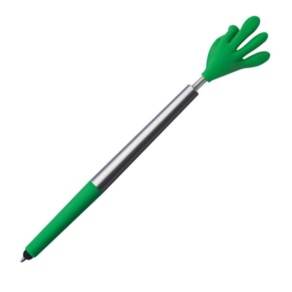 10 Touchpen Kugelschreiber / "Smile Hand" / Farbe: silber-grün
