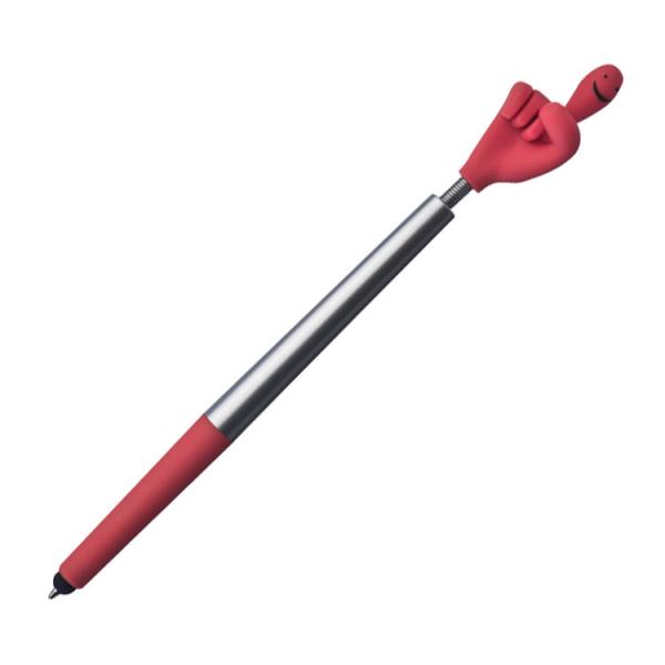 10 Touchpen Kugelschreiber / "Smile Hand" / Farbe: silber-rot
