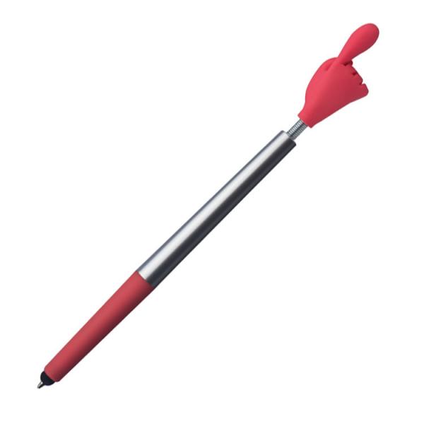 10 Touchpen Kugelschreiber / "Smile Hand" / Farbe: silber-rot