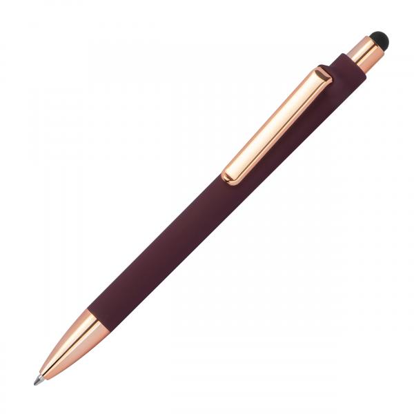 10 Touchpen-Kugelschreiber aus Metall / gummiert / Farbe: roségold-bordeaux