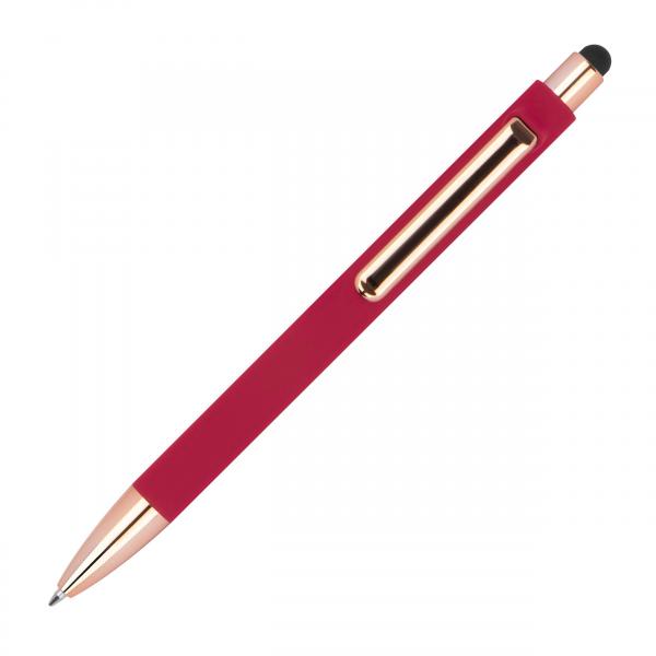 10 Touchpen-Kugelschreiber aus Metall / gummiert / Farbe: roségold-rot