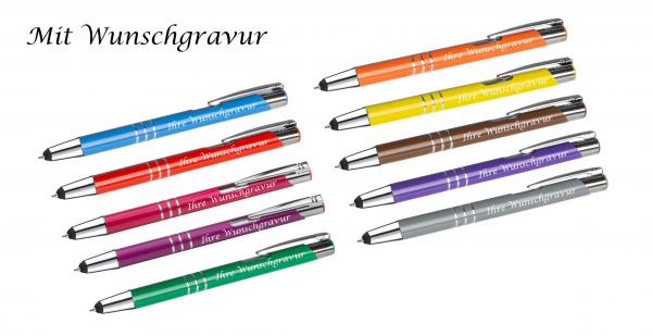 10 Touchpen Kugelschreiber aus Metall mit Gravur  / 10 verschiedene Farben