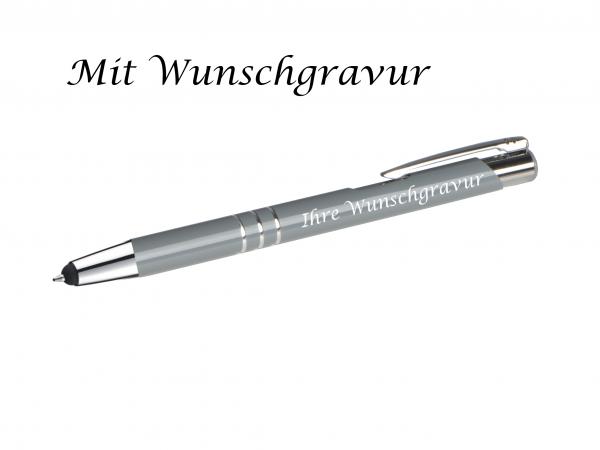 10 Touchpen Kugelschreiber aus Metall mit Gravur / Farbe: grau