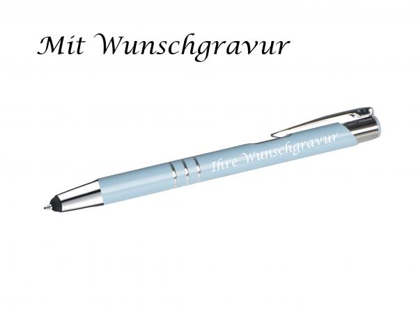 10 Touchpen Kugelschreiber aus Metall mit Gravur / Farbe: pastell blau