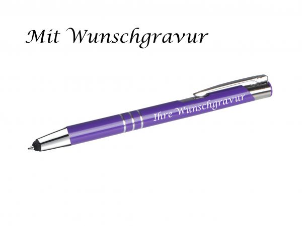 10 Touchpen Kugelschreiber aus Metall mit Gravur / Farbe: violett