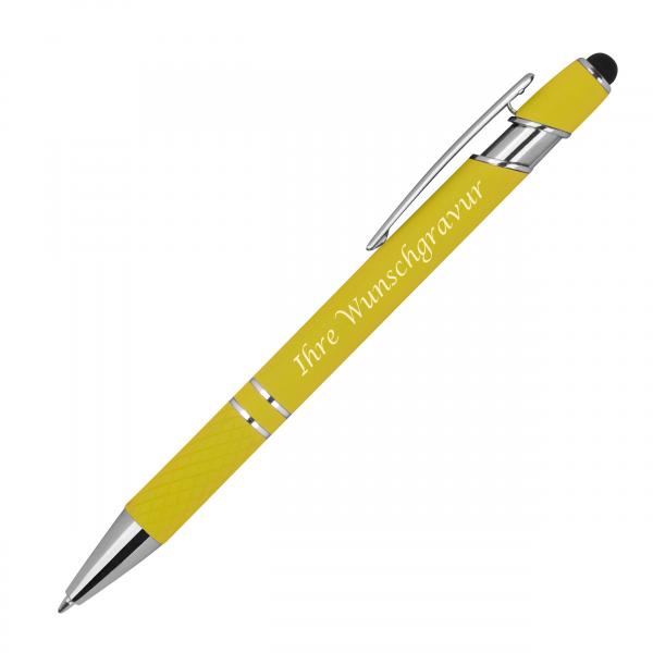 10 Touchpen Kugelschreiber aus Metall mit Gravur / mit Muster / Farbe: gelb