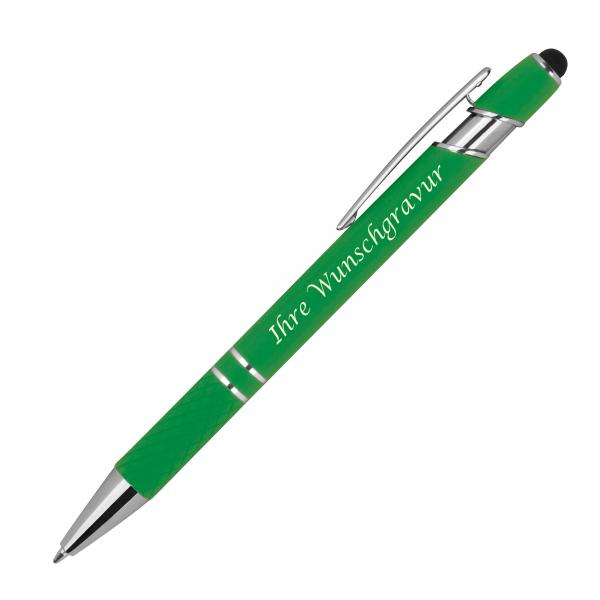 10 Touchpen Kugelschreiber aus Metall mit Gravur / mit Muster / Farbe: grün