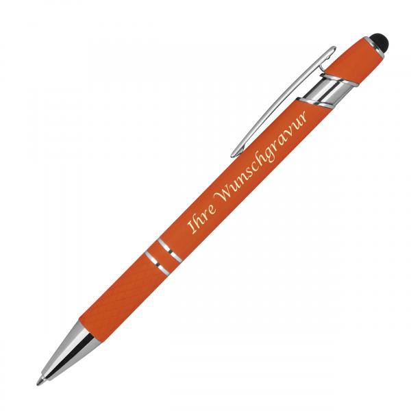 10 Touchpen Kugelschreiber aus Metall mit Gravur / mit Muster / Farbe: orange