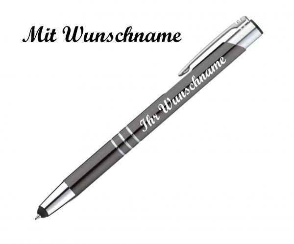 10 Touchpen Kugelschreiber aus Metall mit Namensgravur - Farbe: anthrazit