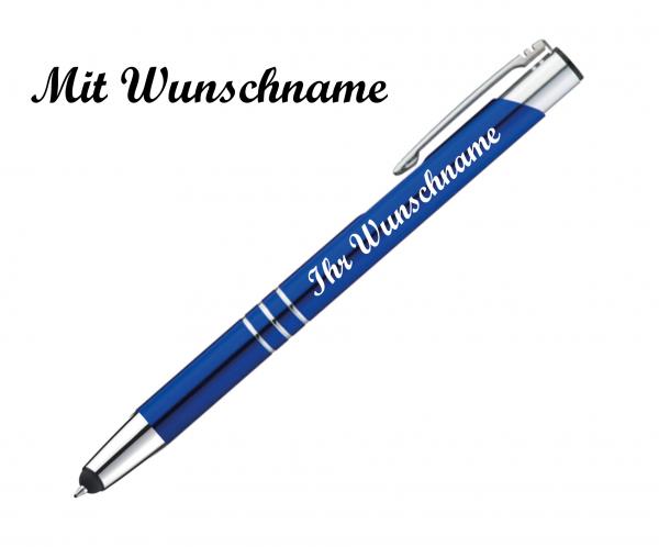 10 Touchpen Kugelschreiber aus Metall mit Namensgravur - Farbe: blau
