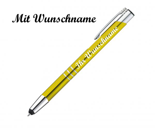 10 Touchpen Kugelschreiber aus Metall mit Namensgravur - Farbe: gelb