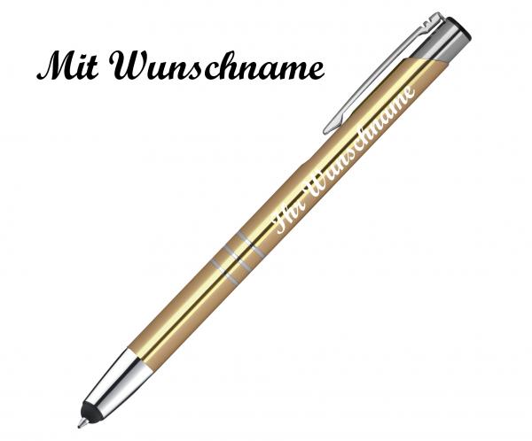 10 Touchpen Kugelschreiber aus Metall mit Namensgravur - Farbe: gold