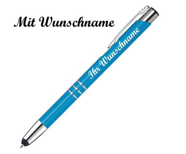 10 Touchpen Kugelschreiber aus Metall mit Namensgravur - Farbe: hellblau