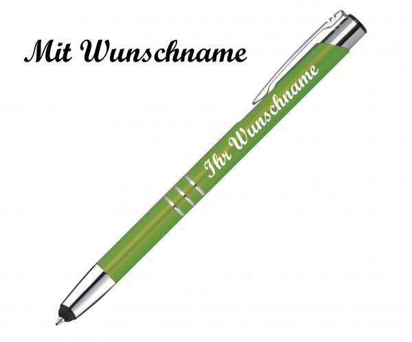 10 Touchpen Kugelschreiber aus Metall mit Namensgravur - Farbe: hellgrün