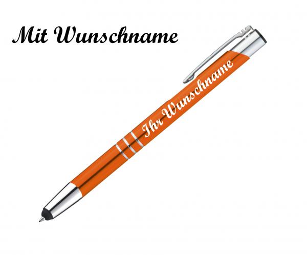 10 Touchpen Kugelschreiber aus Metall mit Namensgravur - Farbe: orange
