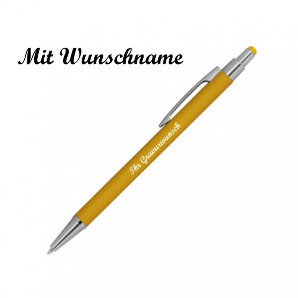 10 Touchpen Kugelschreiber aus Metall mit Namensgravur - gummiert - Farbe: gelb