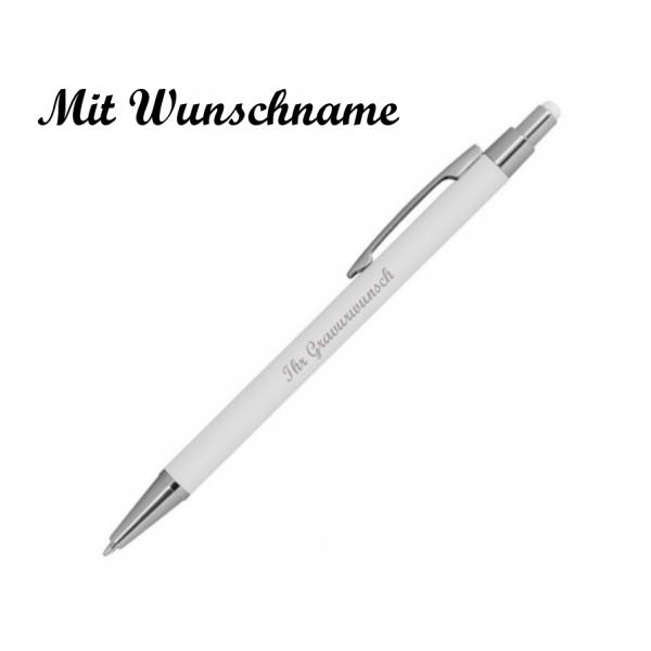 10 Touchpen Kugelschreiber aus Metall mit Namensgravur - gummiert - Farbe: weiß