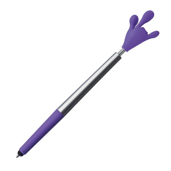 10 Touchpen Kugelschreiber mit Gravur / "Smile Hand" / Farbe: silber-lila