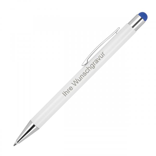 10 Touchpen Kugelschreiber mit Gravur / aus Metall / Stylusfarbe: blau